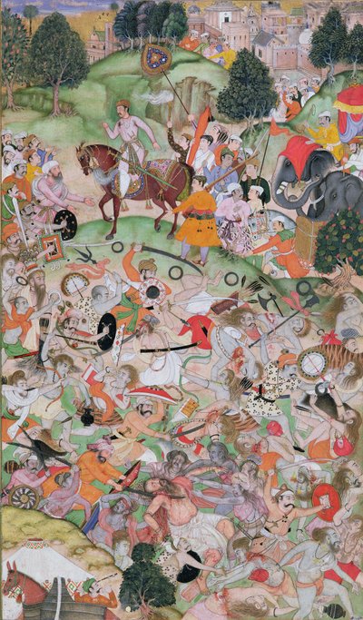 Akbar Assisting in the Quarrel of the Ascetics, from the Akbarnama, Mughal, c.1590-95 by Persian School